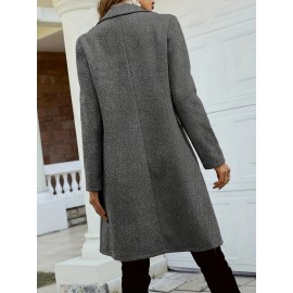 Women'S Chic Tweed Coat with Large Buttons - Long Winter Coat, Button-Up Front, Flap Pockets, and Belted Waist, Perfect for Fall and Winter, Winter Outerwear | Belted Waist Coat | Structured Design