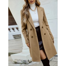 Women'S Chic Tweed Coat with Large Buttons - Long Winter Coat, Button-Up Front, Flap Pockets, and Belted Waist, Perfect for Fall and Winter, Winter Outerwear | Belted Waist Coat | Structured Design