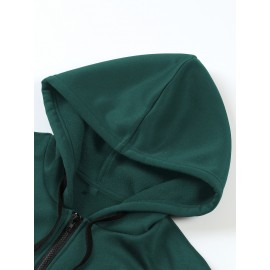 Women's Koi Fish & for Lotus Zip-Up Hoodie Jacket - Dark Green/Red Accents, Front Pockets, Machine Washable Zippered Hooded Sweatshirt for Fall/Winter Casual & Formal Outfits, Winter Wear, Artistic Design, Soft Material, Trend Followers