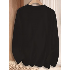 Chic Geometric Print Long Sleeve T-Shirt for Women - Casual Crew Neck, Soft Polyester, Perfect for Fall & Winter