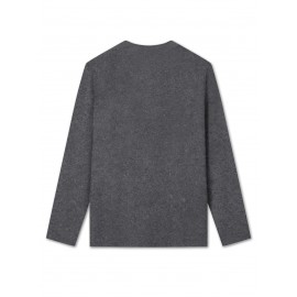 Women's Casual Long Sleeve T-Shirt with Fox & Maple Leaf Geometric Print - Vibrant Orange & Red on Grey, Round Neck, Machine Washable, Spring/Summer Vacation & Casual Attire, Versatile Streetwear, Spring Summer Apparel, Comfortable Fabric