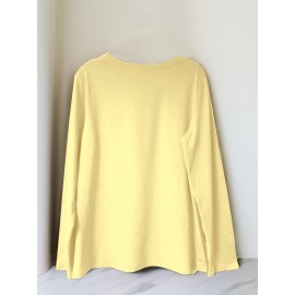 Women's Casual Long Sleeve T-Shirt with Fox & Maple Leaf Geometric Print - Vibrant Orange & Red on Grey, Round Neck, Machine Washable, Spring/Summer Vacation & Casual Attire, Versatile Streetwear, Spring Summer Apparel, Comfortable Fabric