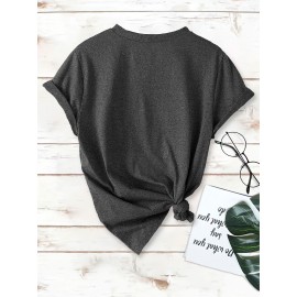 [Cherry Print T-Shirt] Women's Casual Summer V-Neck T-Shirt with Red Cherry Print and Happy Ankle-Day Applique Detail, Short Sleeve Graphic Tee