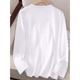 1pc Women'S Long Sleeve Crew Neck Casual Top with 