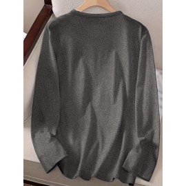 1pc Women'S Long Sleeve Crew Neck Casual Top with 