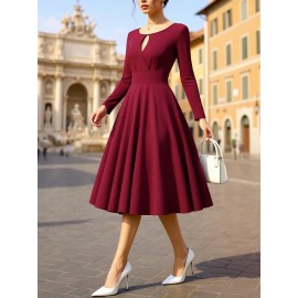 Women's Elegant 50s, 60s, Retro Pleated Wedding Party Date Evening Gown Dress, Fashionable Waist-Cinching Flowy Temperamental Cocktail Lace-Up Backless Aesthetic Longline Maxi