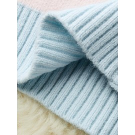 [Cute Sweater] Cozy White Hooded Cardigan Sweater | Women's Casual Pullover with Pastel Rainbow Stripes, Button Front Placket & Pom-Pom Detail, Medium Elasticity, Relaxed Fit, Comfortable Texture, Stylish, Fall Winter Layering Piece