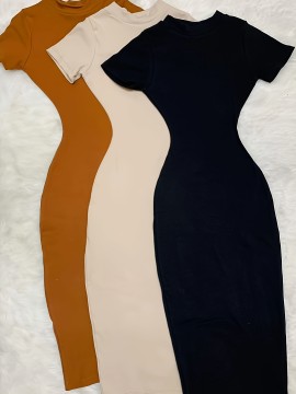 3pcs Long Dress Set with Short Sleeves, Elegant Skirt for Layering YT