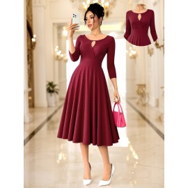 Women's Elegant 50s, 60s, Retro Pleated Wedding Party Date Evening Gown Dress, Fashionable Waist-Cinching Flowy Temperamental Cocktail Lace-Up Backless Aesthetic Longline Maxi