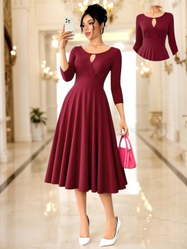 Women's Elegant 50s, 60s, Retro Pleated Wedding Party Date Evening Gown Dress, Fashionable Waist-Cinching Flowy Temperamental Cocktail Lace-Up Backless Aesthetic Longline Maxi